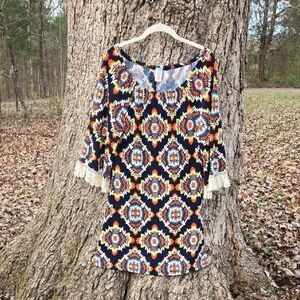 La Ropas. Colorful Aztec Geometric Pattern Midi Dress. Size S. Like New.